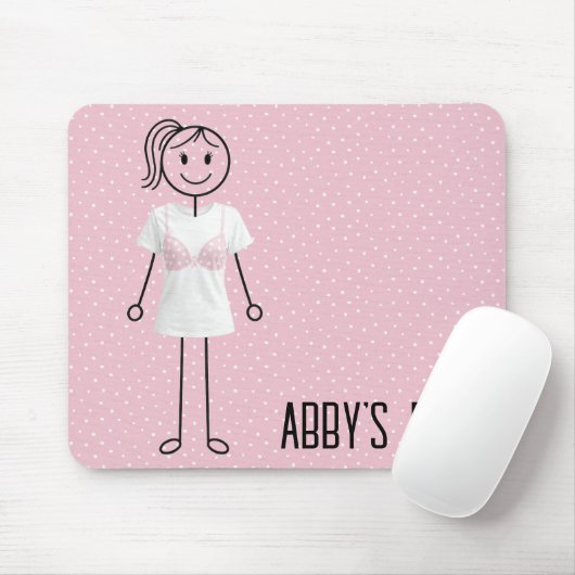 Strichmännchen-Mädchen mit BH mit rosa Band Mousepad (Mit Mouse)
