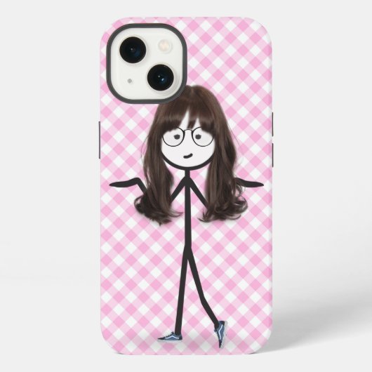 Strichmännchen Mädchen mit dunklen Haaren iPhone Hülle (Rückseite)