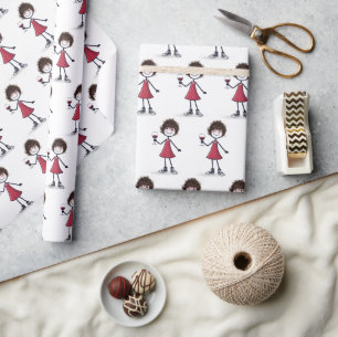 Strichmännchen Mädchen mit Rotwein  Geschenkpapier