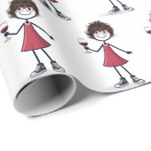 Strichmännchen Mädchen mit Rotwein  Geschenkpapier (Rolleneckpunkt)