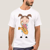Strichmännchen-Mädchen mit Saxophone T-Shirt (Vorderseite)