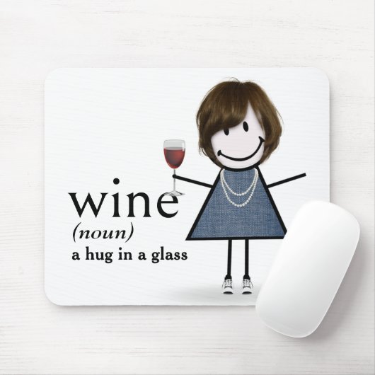 Strichmännchen Mädchen mit Wein Mousepad (Mit Mouse)
