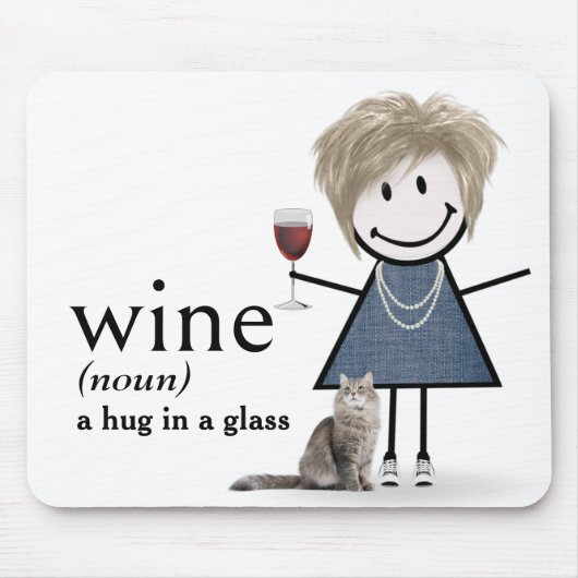 Strichmännchen-Mädchen mit Wein und Katze Mousepad (Vorne)