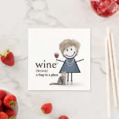Strichmännchen Mädchen mit Wein und Katze Serviette (Beispiel)