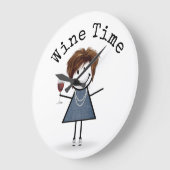 Strichmännchen Mädchen mit Weinglas Große Wanduhr (Winkel)