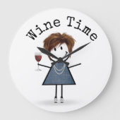 Strichmännchen Mädchen mit Weinglas Große Wanduhr (Vorderseite)