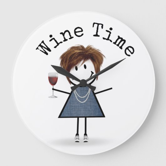 Strichmännchen Mädchen mit Weinglas Große Wanduhr (Vorderseite)