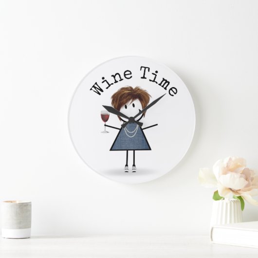 Strichmännchen Mädchen mit Weinglas Große Wanduhr (Zuhause)