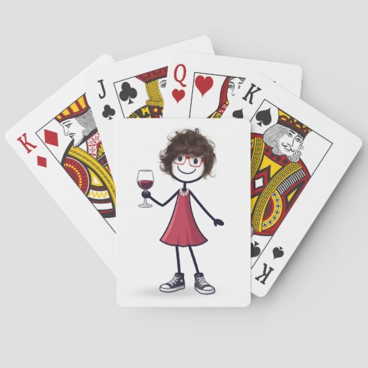 Strichmännchen-Mädchen mit Weinglas Spielkarten (Rückseite)