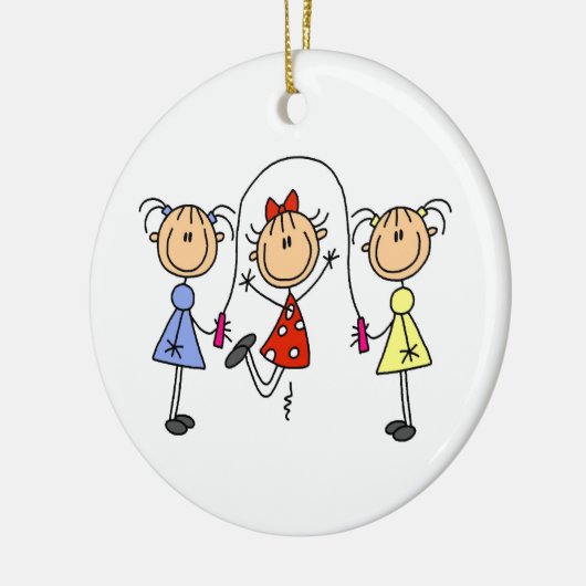 Strichmännchen-Mädchen-springendes Seil Keramikornament (Links)