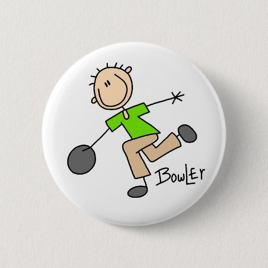 Strichmännchen-Mann-Bowler-T-Shirts und Geschenke Button (Vorderseite)
