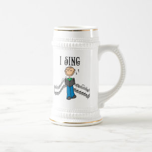 Strichmännchen-Mann-Ich-singe-T-Shirts und Geschen Bierglas