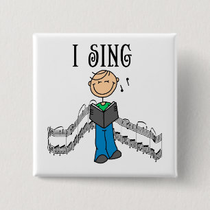 Strichmännchen-Mann singe ich T - Shirts und Button