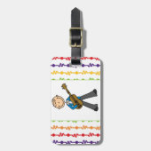 Strichmännchen-männliche Gitarren-Spieler-T - Gepäckanhänger (Vorderseite vertikal)