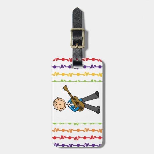 Strichmännchen-männliche Gitarren-Spieler-T - Gepäckanhänger (Vorderseite vertikal)