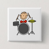 Strichmännchen-männliche Schlagzeuger-T - Shirts Button (Vorderseite)