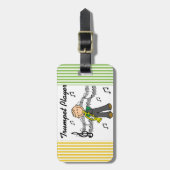 Strichmännchen-männliche Trompete-Spieler-T - Gepäckanhänger (Vorderseite vertikal)