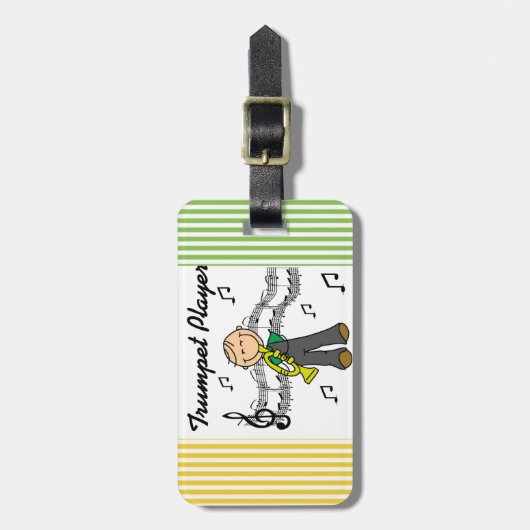Strichmännchen-männliche Trompete-Spieler-T - Gepäckanhänger (Vorderseite vertikal)