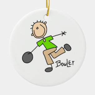 Strichmännchen-Männlicher-Bowler-T-Shirts und Gesc Keramik Ornament