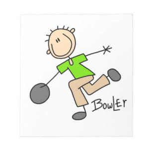 Strichmännchen-Männlicher-Bowler-T-Shirts und Gesc Notizblock