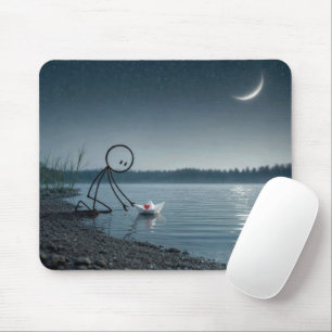 Strichmännchen mit einem Herzen in einem Papierboo Mousepad