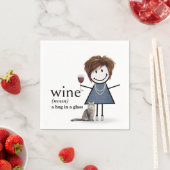 Strichmännchen mit Wein und Katze Serviette (Beispiel)
