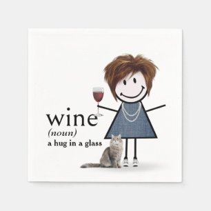 Strichmännchen mit Wein und Katze Serviette
