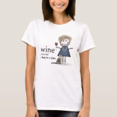 Strichmännchen mit Wein und Katze T-Shirt (Vorderseite)