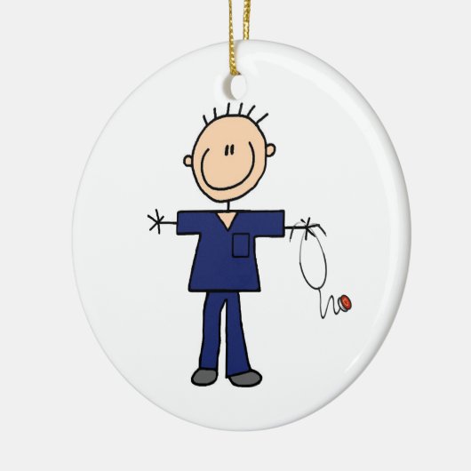 Strichmännchen Nurse - blau Keramikornament (Links)