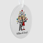 Strichmännchen-Paar-Weihnachtsacryl-Verzierung Ornament (Vorderseite)