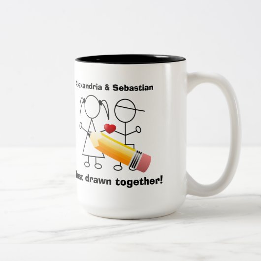 Strichmännchen-Paare mit dem Herzen zusammen Zweifarbige Tasse (Rechts)