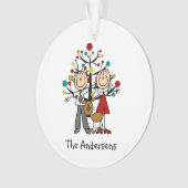 Strichmännchen-Paare mit Hundeacryl-Verzierung Ornament (Vorderseite)