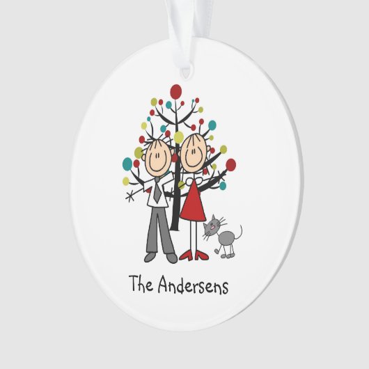 Strichmännchen-Paare mit Katzen-Acryl-Verzierung Ornament (Vorderseite)