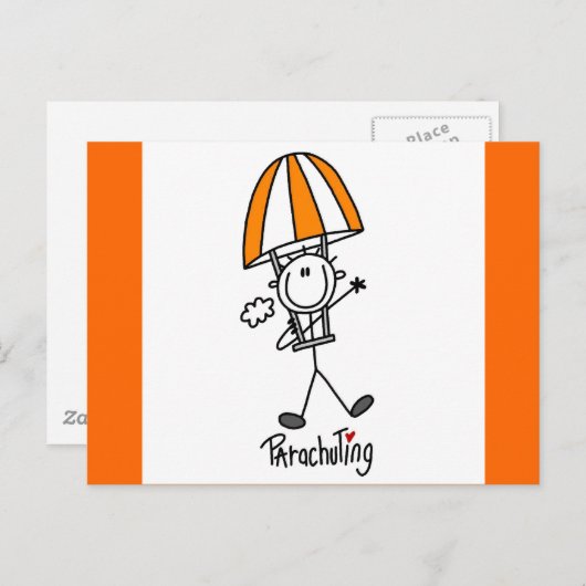 Strichmännchen Parachuting T - Shirt und Geschenke Postkarte (Vorne/Hinten)