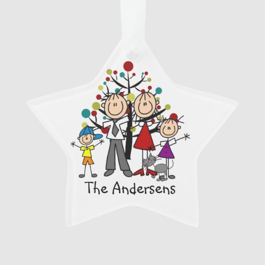 Strichmännchen Parents Boy Girl Cat Acrylic Orname Ornament (Vorderseite)