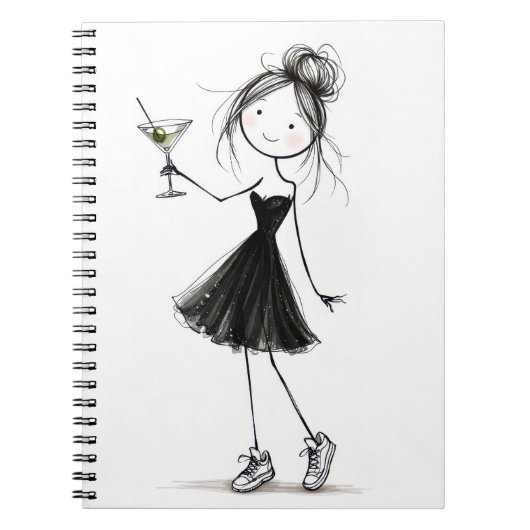 Strichmännchen-Party-Girl mit Martini Notizblock (Vorderseite)
