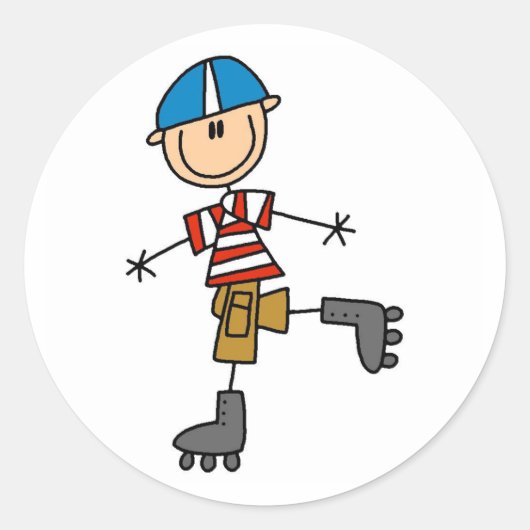 Strichmännchen Roller Skaten Runder Aufkleber (Vorderseite)