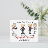 Strichmännchen Save the Date! Ankündigungspostkarte (Stehend Vorderseite)