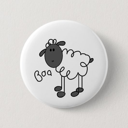 Strichmännchen-Schaf-T-Shirts und Geschenke Button (Vorderseite)