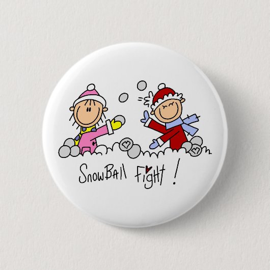 Strichmännchen Schneeballschlacht Button (Vorderseite)