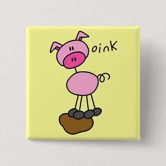 Strichmännchen-Schwein-T-Shirts und Geschenke Button (Vorderseite)