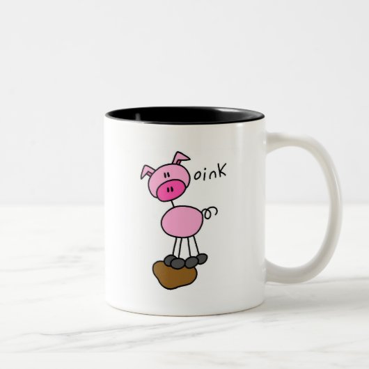 Strichmännchen-Schwein-T-Shirts und Geschenke Zweifarbige Tasse (Rechts)