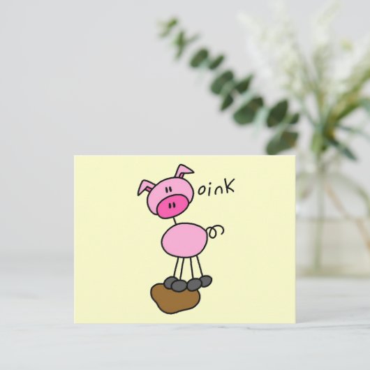 Strichmännchen Schweineschirme und -geschenke Postkarte (Stehend Vorderseite)