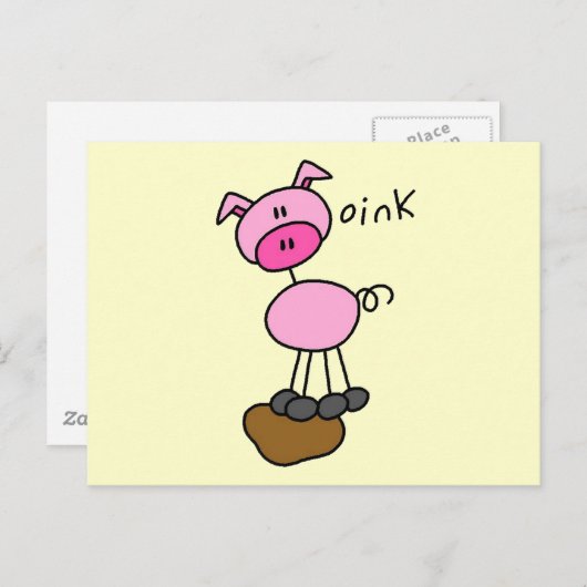 Strichmännchen Schweineschirme und -geschenke Postkarte (Vorne/Hinten)
