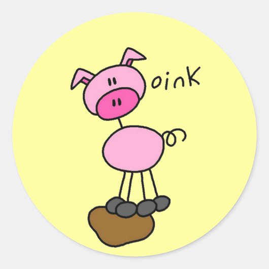 Strichmännchen Schweineschirme und -geschenke Runder Aufkleber (Vorderseite)