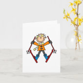 Strichmännchen Skier T - Shirt und Geschenke Karte (Gelbe Blume)