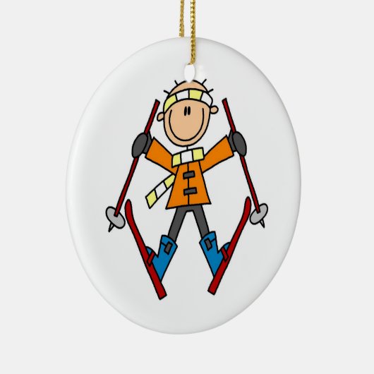 Strichmännchen Skier T - Shirt und Geschenke Keramikornament (Rechts)