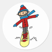 Strichmännchen Snowboarden Runder Aufkleber (Vorderseite)