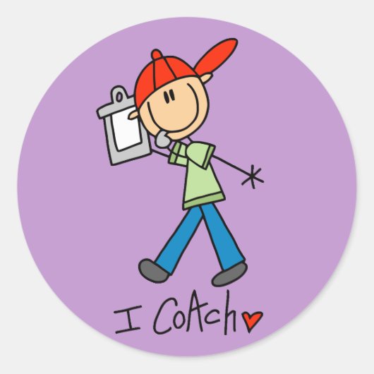 Strichmännchen Sports Coach Runder Aufkleber (Vorderseite)