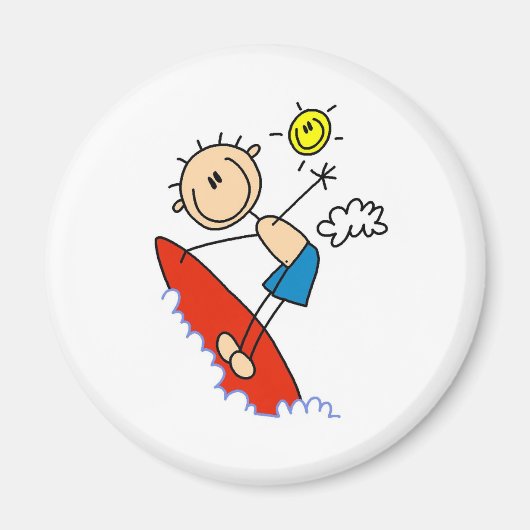 Strichmännchen Surfer Boy Button Magnet (Vorne)